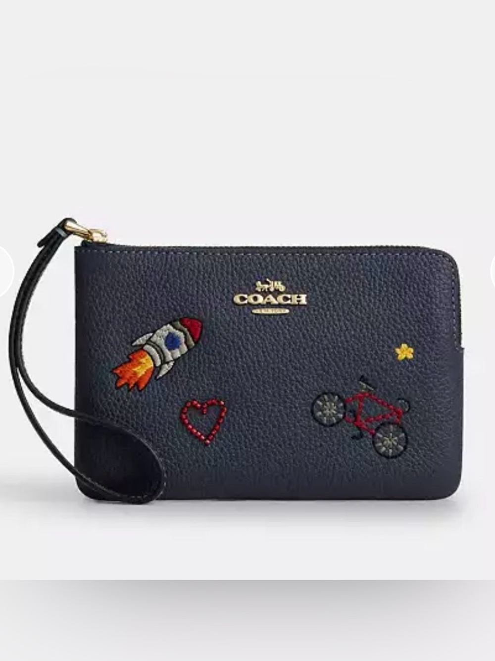 NWT Coach Corner Zip Wristlet pebbled leather/ IM/Dark Denim CDF32